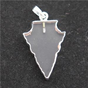 Clear Crystal pendant, arrowhead, silver plated, approx 15-20mm [GM11650-S]