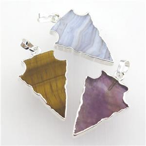 mixed gemstone pendant, arrowhead, silver plated, approx 18-30mm [GM11651-L]