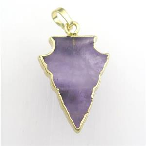 purple Amethyst pendant, arrowhead, gold plated, approx 15-20mm [GM11652-S]