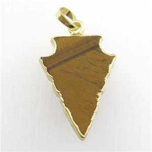 yellow Tiger eye stone pendant, arrowhead, gold plated, approx 18-25mm [GM11653-M]