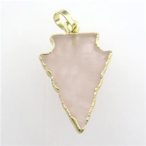 Rose Quartz pendant, arrowhead, gold plated, approx 15-20mm [GM11655-S]