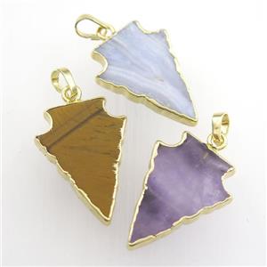mixed gemstone pendant, arrowhead, gold plated, approx 15-20mm [GM11661-S]