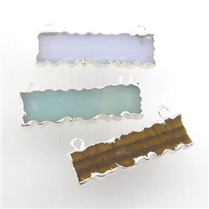 mixed gemstone pendant with 2loops, rectangle, silver plated, approx 8-30mm [GM11674]