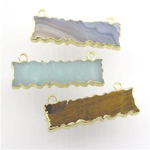 mixed gemstone pendant, rectangle, gold plated, approx 8-30mm [GM11679]