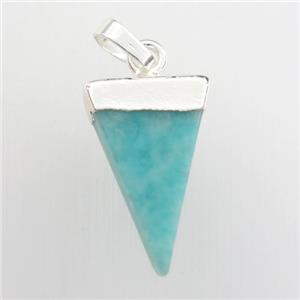 green Amazonite pendant, triangle, silver plated, approx 12-22mm [GM11680]