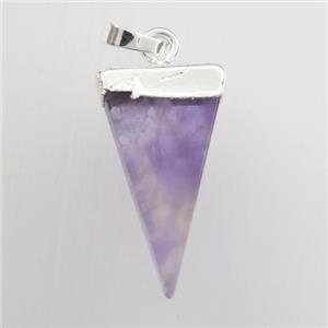 purple amethyst pendant, triangle, silver plated, approx 12-22mm [GM11681]