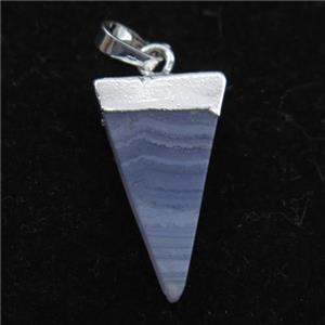 blue lace agate pendant, triangle, silver plated, approx 12-22mm [GM11683]