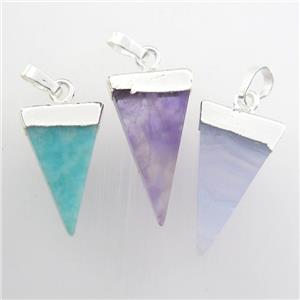 mixed gemstone pendant, triangle, silver plated, approx 12-22mm [GM11684]