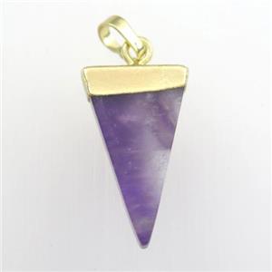 Amethyst pendant, triangle, gold plated, approx 12-22mm [GM11686]