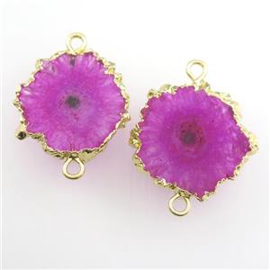 hotpink Solar Druzy Quartz connector, freeform, gold plated, approx 15-30mm [GM11690]