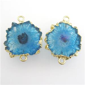 blue Solar Druzy Quartz connector, freeform, gold plated, approx 15-30mm [GM11692]