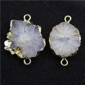 white Solar Druzy Quartz connector, freeform, gold plated, approx 15-30mm [GM11694]