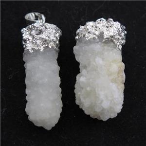 white druzy quartz pendants, silver plated, approx 13-35mm [GM11696]
