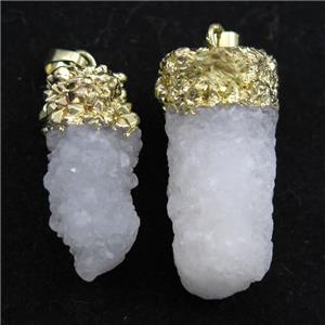 white druzy quartz pendants, gold plated, approx 13-35mm [GM11697]