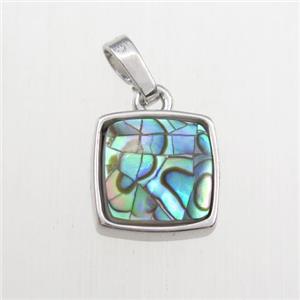 rainbow Paua Abalone shell pendant, platinum plated, approx 11x11mm [GM11700]