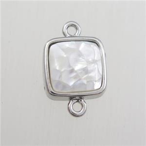 white Paua Abalone shell connector, square, platinum plated, approx 11x11mm [GM11702]