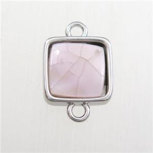 pink Paua Abalone shell connector, square, platinum plated, approx 11x11mm [GM11703]