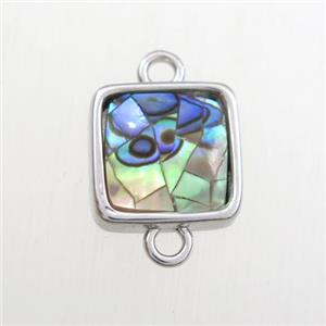 rainbow Paua Abalone shell connector, square, platinum plated, approx 11x11mm [GM11704]