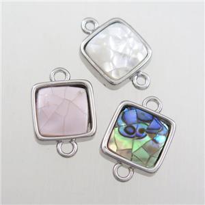 mixed color Paua Abalone shell connector, square, platinum plated, approx 11x11mm [GM11705]