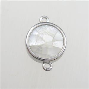 white Paua Abalone shell connector, circle, platinum plated, approx 12mm dia [GM11706]