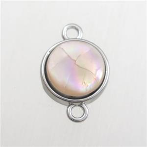 pink Paua Abalone shell connector, circle, platinum plated, approx 12mm dia [GM11707]