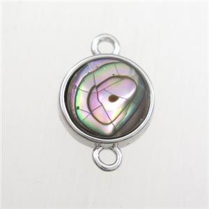 rainbow Paua Abalone shell connector, circle, platinum plated, approx 12mm dia [GM11708]