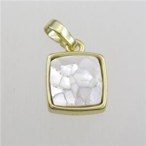 white Paua Abalone shell pendant, square, gold plated, approx 11x11mm [GM11711]