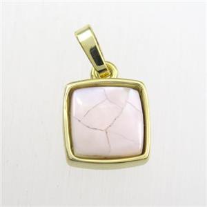 pink Paua Abalone shell pendant, square, gold plated, approx 11x11mm [GM11712]