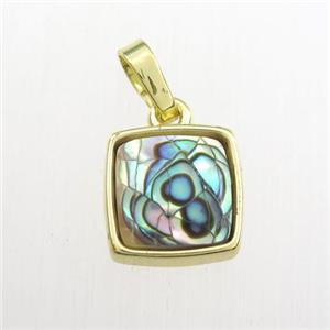 rainbow Paua Abalone shell pendant, square, gold plated, approx 11x11mm [GM11713]