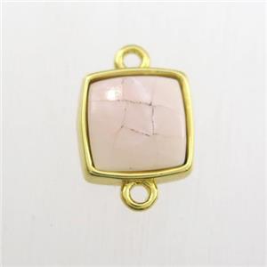 pink Paua Abalone shell connector, square, gold plated, approx 11x11mm [GM11717]