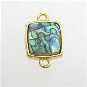 multicolor Paua Abalone shell connector, square, gold plated, approx 11x11mm [GM11718]