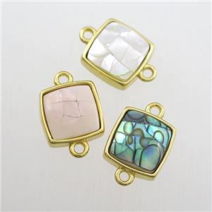 mixed color Paua Abalone shell connector, square, gold plated, approx 11x11mm [GM11719]