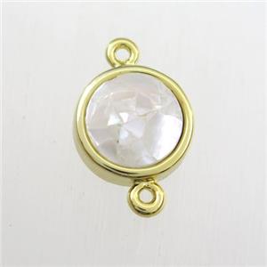 white Paua Abalone shell connector, circle, gold plated, approx 12mm dia [GM11720]