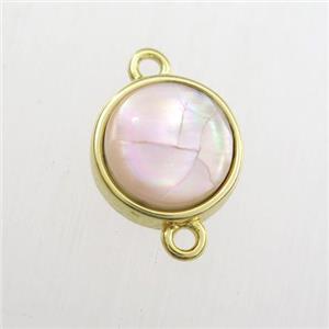 pink Paua Abalone shell connector, circle, gold plated, approx 12mm dia [GM11721]