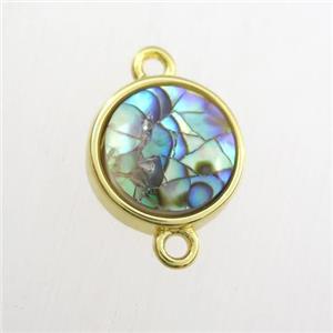 multi-color Paua Abalone shell connector, circle, gold plated, approx 12mm dia [GM11722]