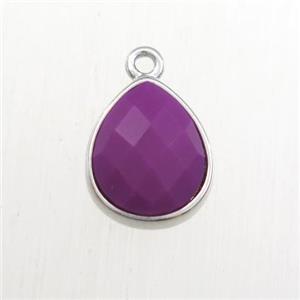 purple Jade pendant, teardrop, platinum plated, approx 9-11mm [GM11724]