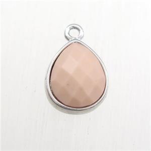 pink dye coral pendant, teardrop, platinum plated, approx 9-11mm [GM11725]
