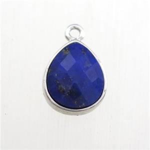 blue Lapis Lazuli pendant, teardrop, platinum plated, approx 9-11mm [GM11726]