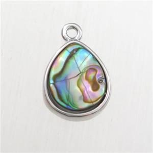 Abalone Shell pendant, teardrop, platinum plated, approx 9-11mm [GM11730]