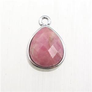 pink Rhodonite pendant, teardrop, platinum plated, approx 9-11mm [GM11731]