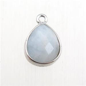 blue Aquamarine pendant, teardrop, platinum plated, approx 9-11mm [GM11732]