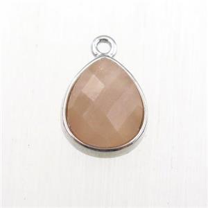 peach Sunstone pendant, teardrop, platinum plated, approx 9-11mm [GM11734]