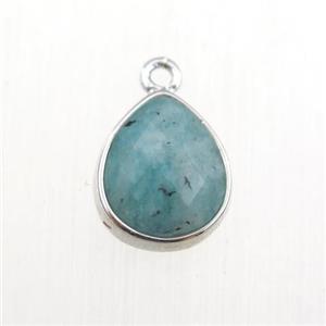 green Amazonite pendant, teardrop, platinum plated, approx 9-11mm [GM11735]