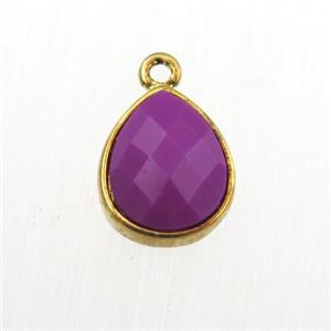 purple Jade pendant, teardrop, gold plated, approx 9-11mm [GM11737]