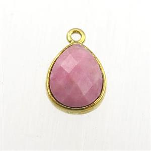 pink Rhodonite pendant, teardrop, gold plated, approx 9-11mm [GM11744]
