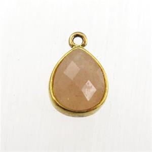 peach Sunstone pendant, teardrop, gold plated, approx 9-11mm [GM11747]