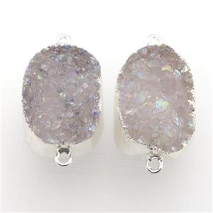 white AB-color Druzy Quartz connector, silver plated, approx 18-25mm [GM11756]