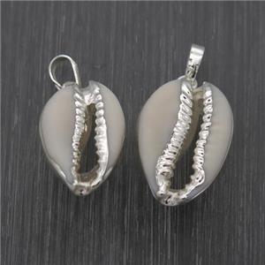 white Conch Shell pendants, silver plated, approx 10-20mm [GM11778]