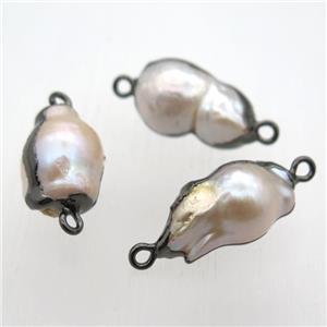 white pearl connector, freeform, black plated, approx 12-25mm [GM11839]