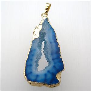 blue druzy agate slice pendant, gold plated, approx 23-45mm [GM11844]